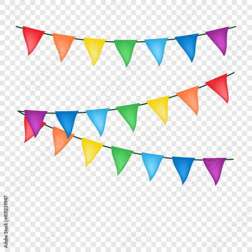 Colorful bunting and garland. Birthday decoration elements paper flags