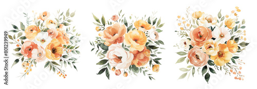 Vivid Watercolor Floral Set with Orange Blooms photo