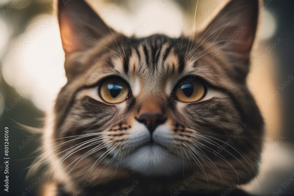 Fototapeta premium 'young scottish straight up cat looking pet kitten animal british isolated white background playful playing curious cute funny happy meow brown tabby sitting pretty beautiful adorable cheerful frisky'