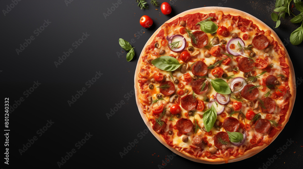 Italian Pizza with a black background for copy space Italian Pizza with a black background for copy space