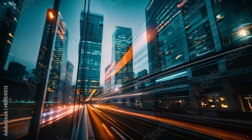 the light trails on the modern building background. photo