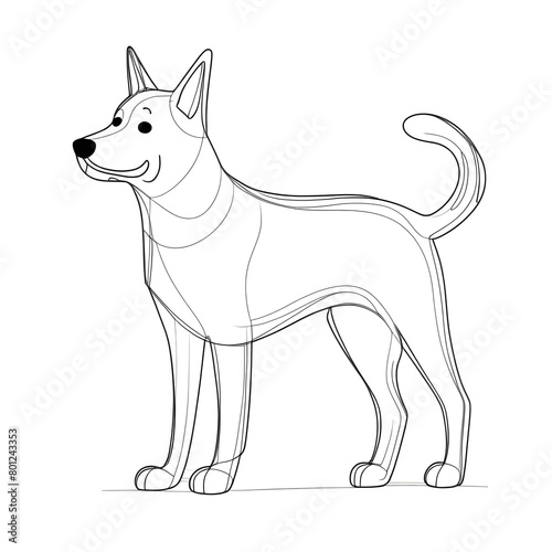 black contour of dog sitting thin line isolated on a white background illustration