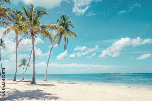 View of Palm Trees on Sunny Bavaro Beach in Punta Cana with Sea View © AIGen