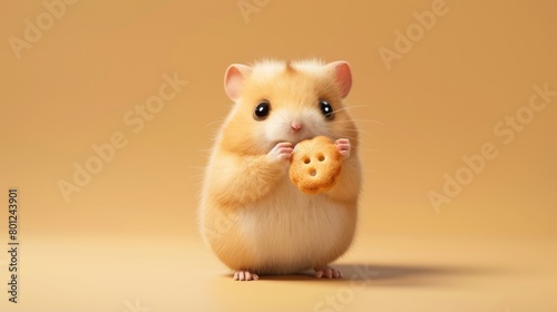 Cute hamster eating a cookie. 3D vector illustration. © Joyce
