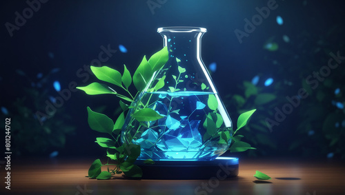 A blue glowing low-poly object with a green leaf inside.