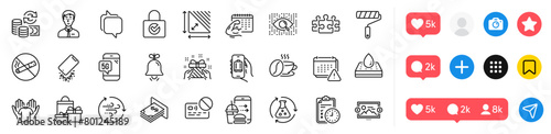Password encryption, 5g phone and Food order line icons pack. Social media icons. Puzzle, Businessman person, Artificial intelligence web icon. Vector