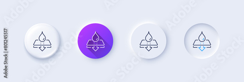 Water resistant line icon. Neumorphic, Purple gradient, 3d pin buttons. Waterproof sign. Drop protection symbol. Line icons. Neumorphic buttons with outline signs. Vector
