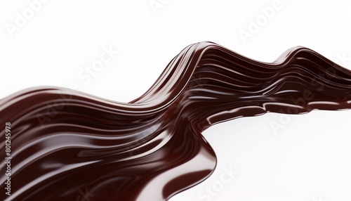 Dark chocolate wave abstract, rich and velvety dark chocolate wave flowing on a white background.