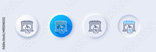Market sale line icon. Neumorphic, Blue gradient, 3d pin buttons. Wholesale store sign. Marketplace discounts symbol. Line icons. Neumorphic buttons with outline signs. Vector