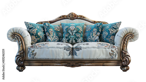 A highly detailed and ornate classical sofa, featuring an elegant design with richly textured and patterned upholstery - AI Generated Digital Art