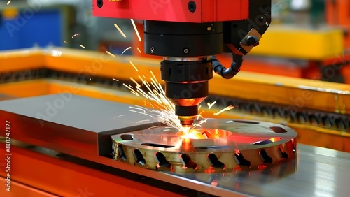 Laser cutter in action at metal fabrication workshop . Concept Metal Fabrication, Laser Cutting, Workshop, Manufacturing Process, Technology in Action