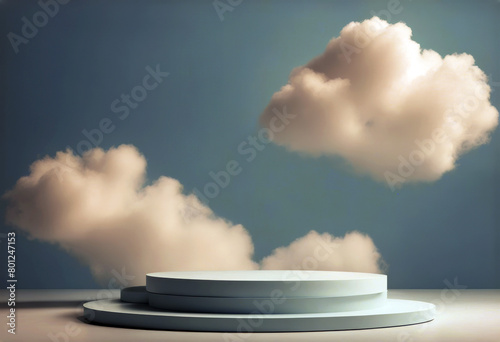 'abstract pedestal background Minimal splay product beauty 3D 3D advertisement showcase pastel White presentation concept shadow blue sky Studio podium winter clouds cloud poduim three-dimensional'