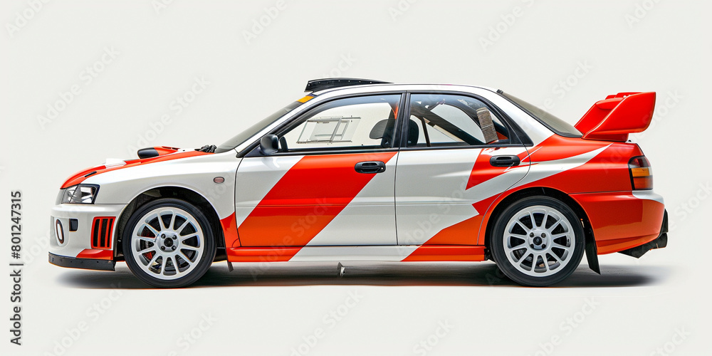 Side view of rally car white background Side view of rally car white background