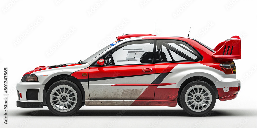 Side view of rally car white background