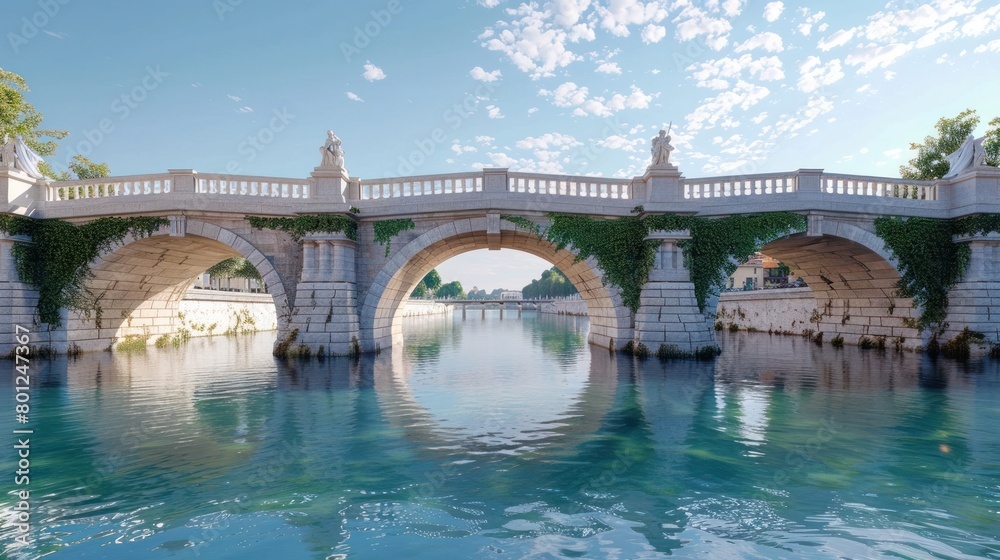 Ponte dei Tre Archi A Majestic D Rendered Portrayal of Italys Famous Arch Bridge