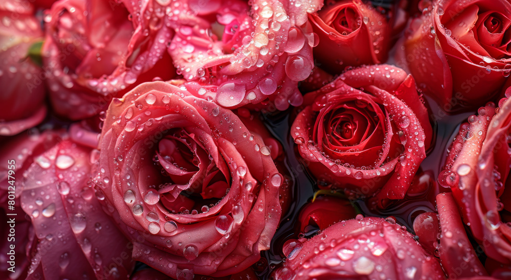 Generative ai illustration of a red roses bouquet with dew drops on the petals Generative ai illustration of a red roses bouquet with dew drops on the petals