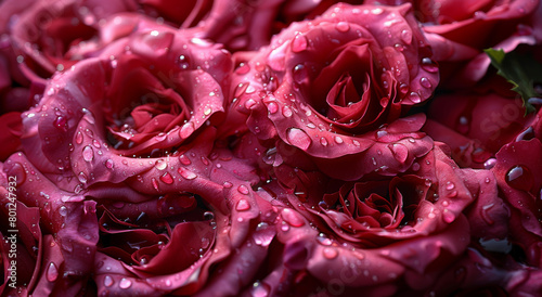 Generative ai illustration of a red roses bouquet with dew drops on the petals