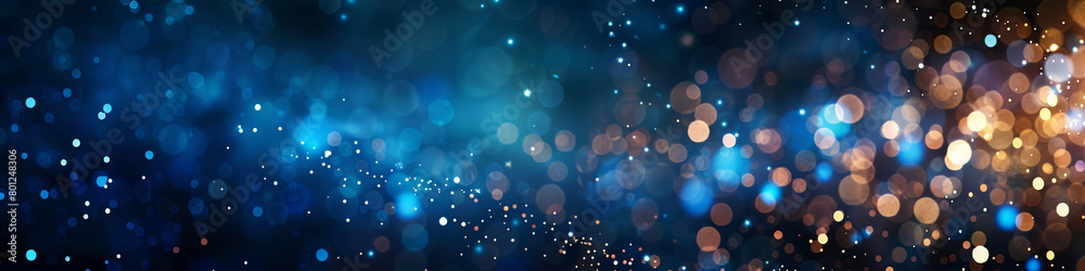 Gentle Sky Blue Bokeh Lights on Dark Abstract Background with Sparkle Dust, High Definition Imagery
