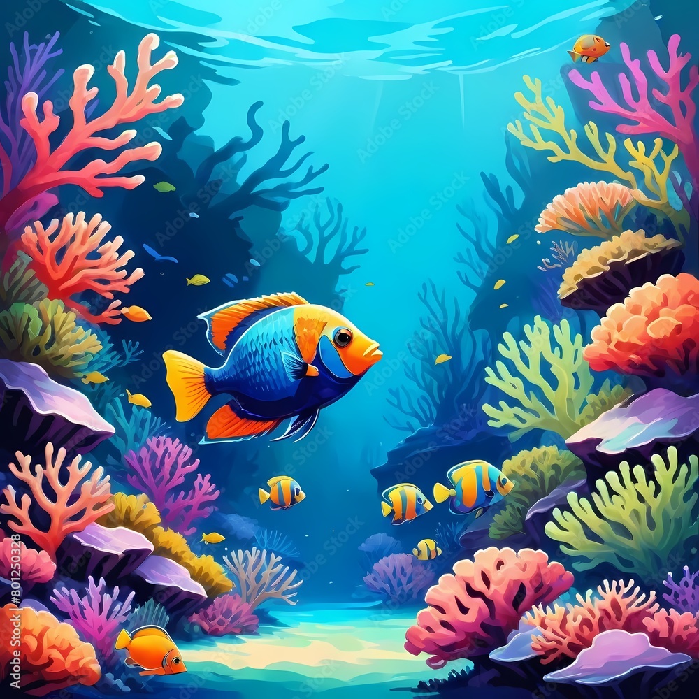 Colorful Tropical Fish Swimming Painting