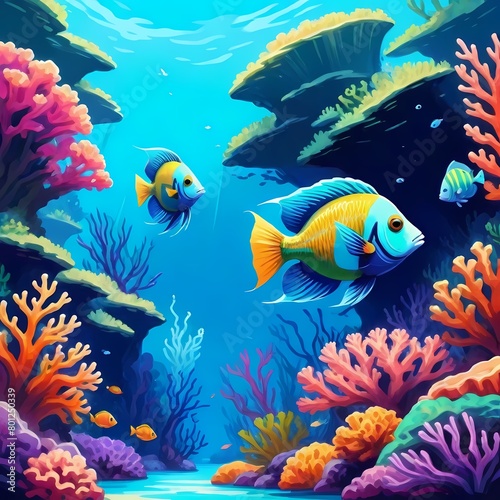 Colorful Tropical Fish Swimming Painting