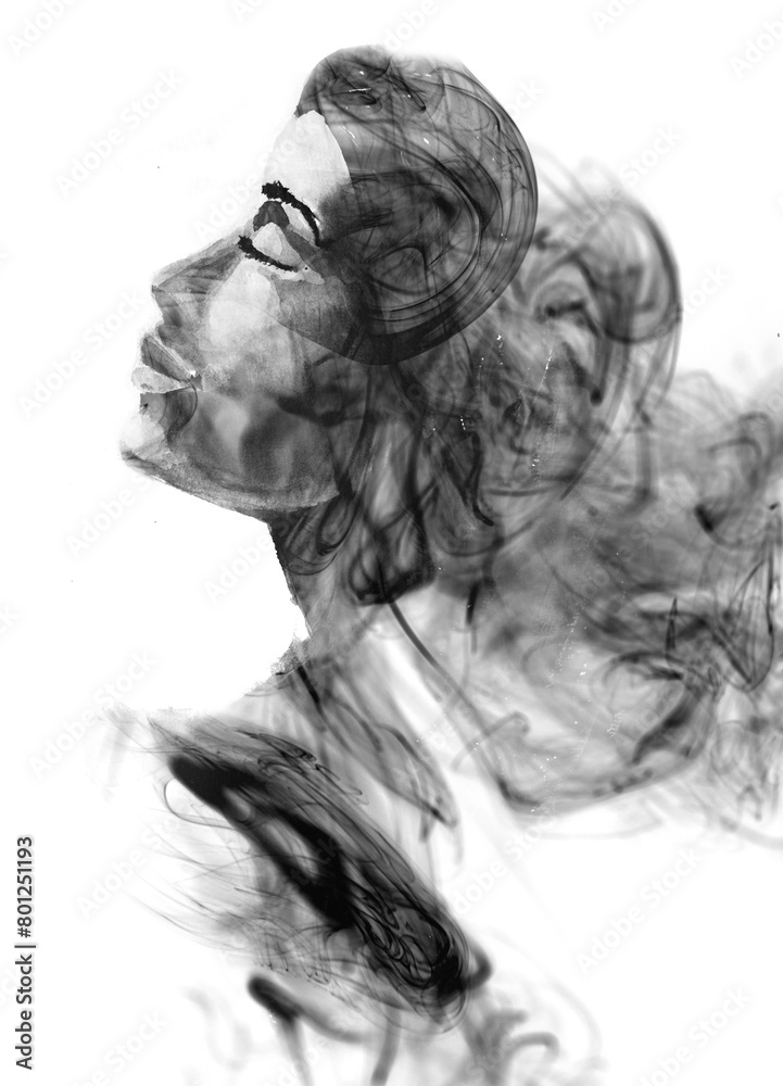 A concept black and white paintography portrait of a woman's profile painting A concept black and white paintography portrait of a woman's profile painting