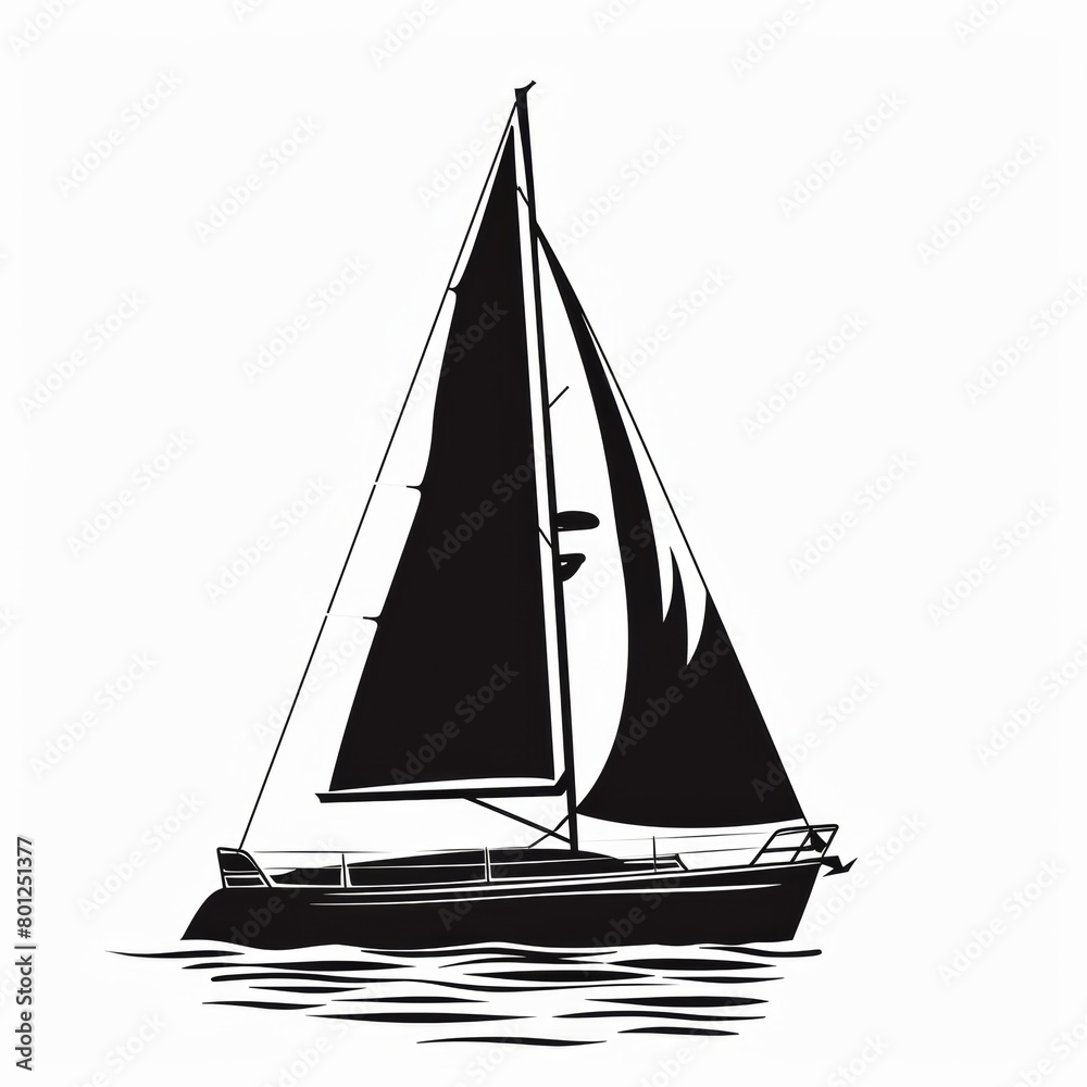 Black silhouette of a sailing boat over white background. Logo. Black silhouette of a sailing boat over white background. Logo.