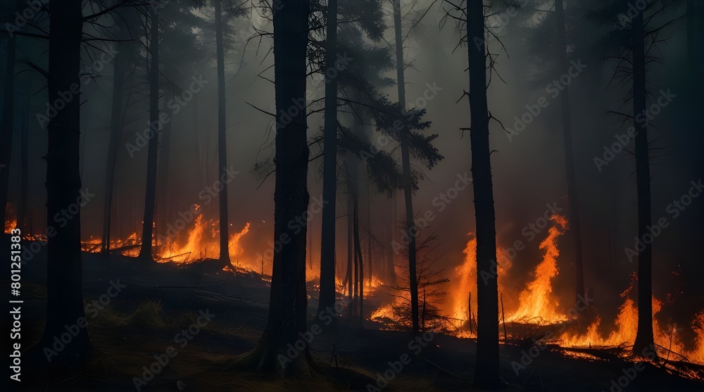 Wildfire forest fire burning down a town, climate change.generative.ai