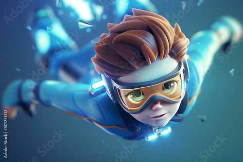 3d game character cartoon flying glow effect isolated
