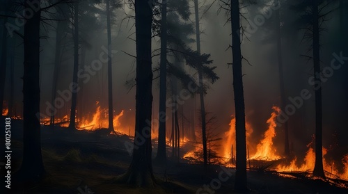 Wildfire forest fire burning down a town, climate change.generative.ai © Waqar