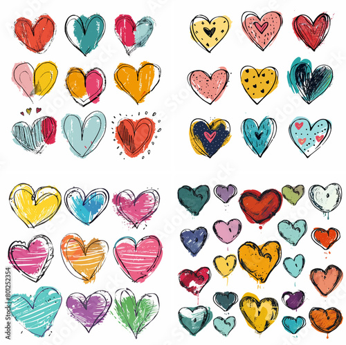 heart set draw ink stroke calligraphy romance valentine rough sketch doodle print wedding paint romantic graphic