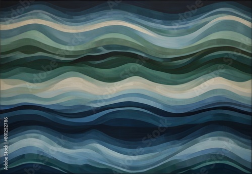 Wavy lines in shades of blue and green, creating an undulating pattern across the canvas, generative AI