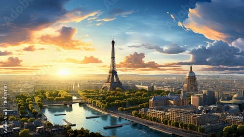 Paris cityscape with the Eiffel Tower in the center photo