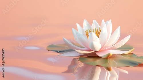 Single water lily, soft peach backdrop, zen lifestyle magazine cover, subtle ambient light, closeup view