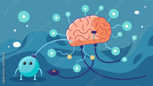 A brain being flooded with nanobots working together to clear out plaques and tangles that contribute to the development of Alzheimers disease..