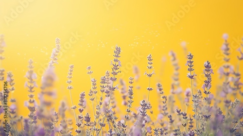 Wild lavender  vibrant yellow matte background  nature photography magazine cover  bright afternoon lighting  eyelevel shot