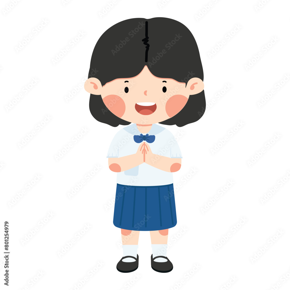 Kid girl student greeting sawasdee