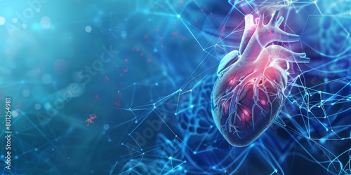 A digital illustration of a human heart with a glowing network of connections.