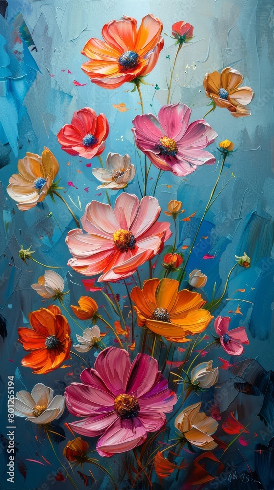 Colorful Beautiful Flowers Painted with Oil Paints - Bright Summer