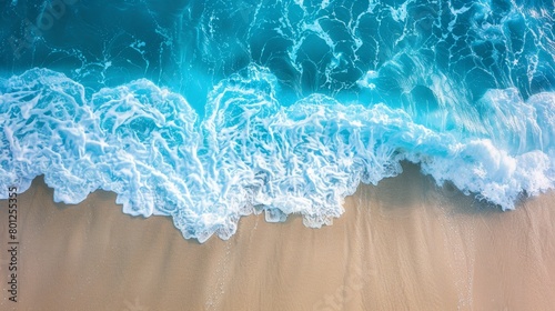 Serene seaside scene capturing the gentle caress of ocean waves on a sandy beach at golden hour