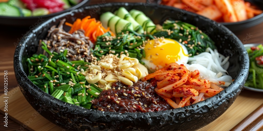 Korean Food Bibimbap With Egg And Vegetables Korean Food Bibimbap With Egg And Vegetables