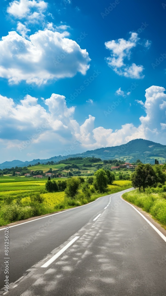 Fototapeta premium Scenic country road through the green fields