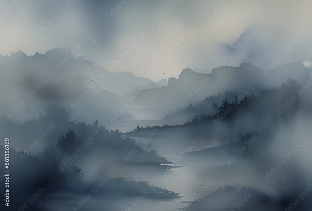 Light grays and blues blend subtly, transitioning smoothly to create a calming watercolor background, generative AI