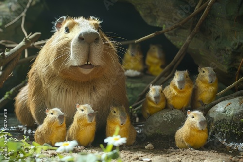A capybara with her pups photo