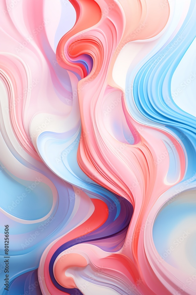 Obraz premium An abstract painting with a pastel color palette. The colors are pink, blue, and white. The painting has a soft, dreamy feel to it.