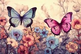Two butterflies on a flower field