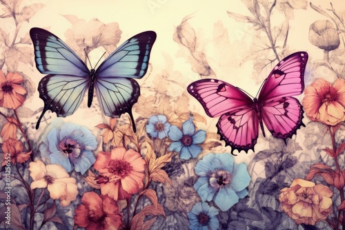 Two butterflies on a flower field © duyina1990