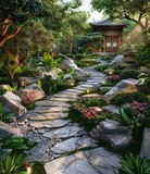 Stone path in a Japanese garden