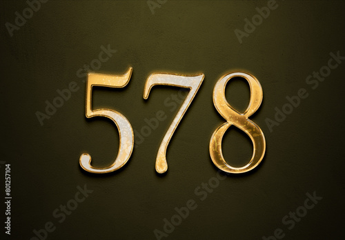 Old gold effect of 578 number with 3D glossy style Mockup. 