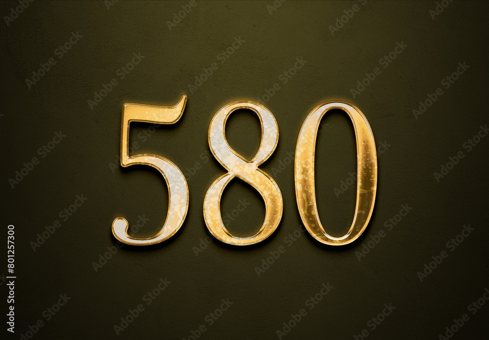 Old gold effect of 580 number with 3D glossy style Mockup. Old gold effect of 580 number with 3D glossy style Mockup.