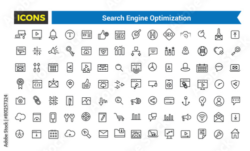 SEO Outline Web Icons Set - Search Engine Optimization, Thin Line Web Icon Collection, Icon collection. Editable vector illustration. © Rubbble